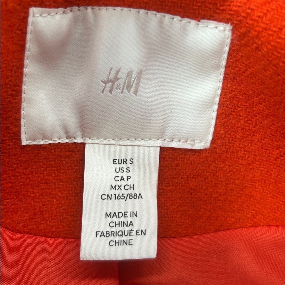 H&M Women Orange Wool Blend Long Coat Size S Classic Button Front - Picture 2 of 11